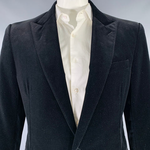 RALPH LAUREN Size 46 Long Black Velvet Cotton Single Breasted Sport Coat