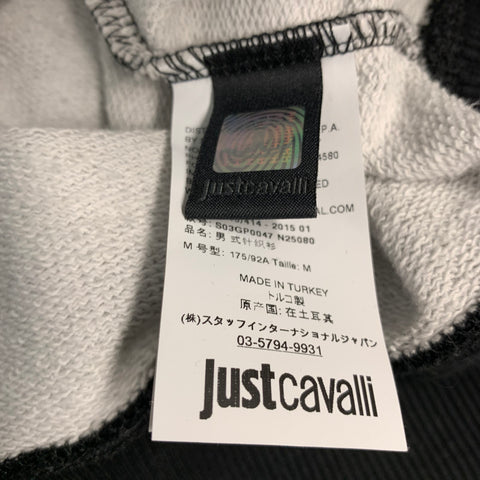 JUST CAVALLI Size M 2015 Black White Graphic Cotton Crew Neck Sweatshirt