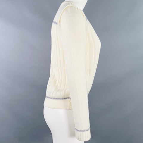 COURREGES Size 0 Cream Grey Acrylic Blend Textured Long Sleeve Pullover