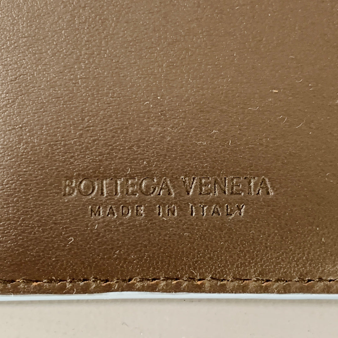 BOTTEGA VENETA Intrecciato Brown Blue Woven Leather Passport Holder