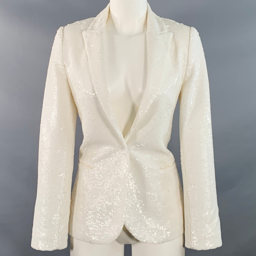 ZADIG & VOLTAIRE Size XS White Polyester Sequined Peak Lapel Snap Jacket Blazer