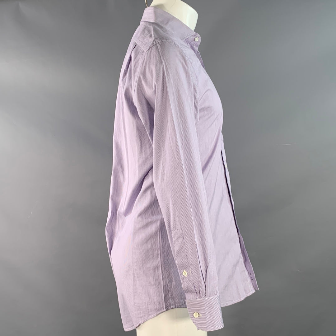 RALPH LAUREN Size M Purple White Stripe Cotton Curved Cutaway Long Sleeve Shirt