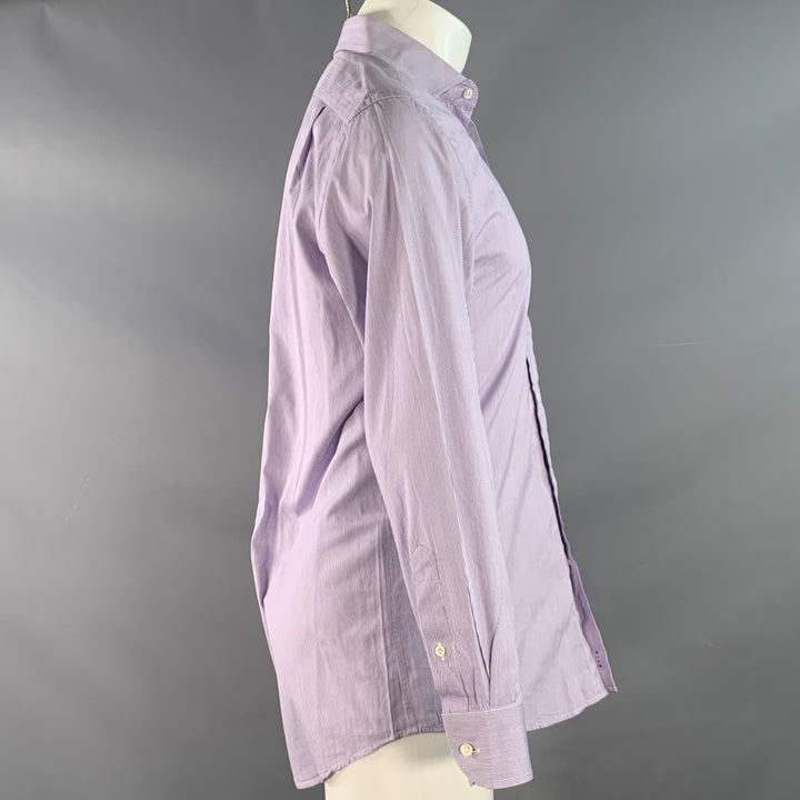 RALPH LAUREN Size M Purple White Stripe Cotton Curved Cutaway Long Sleeve Shirt
