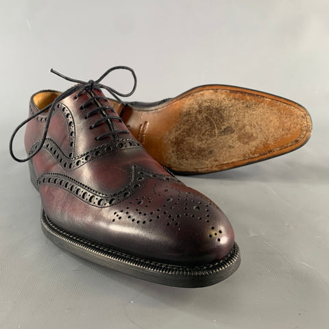MAGNANNI Size 9.5 Burgundy Antique Leather Wingtip Lace Up Shoes