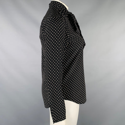 RALPH LAUREN Size 10 Black White Silk Polka Dot Bow Blouse