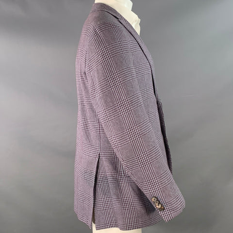 ETRO Size 40 Grey Burgundy Glenplaid Silk Cotton Slim Fit Peak Lapel Sport Coat