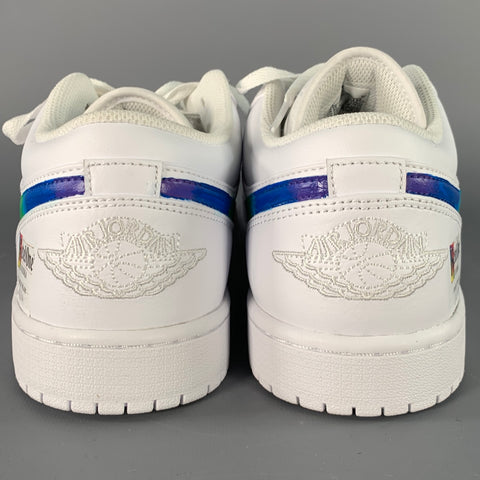 NIKE Size 11 Air Jordan 1 Low White Multi Color Rainbow Swoosh Leather Sneakers