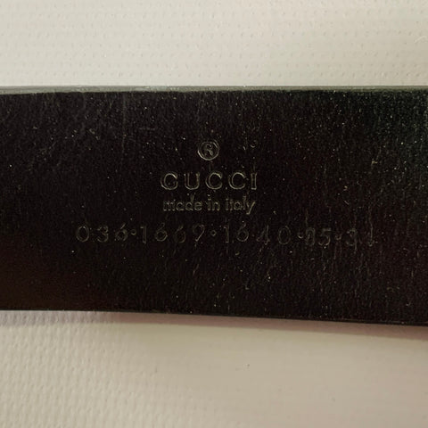 GUCCI Size 34 Black Silver Leather Belt