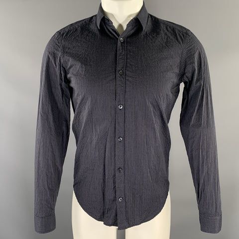 BURBERRY Size S Navy Grey Pinstripe Cotton Long Sleeve Shirt