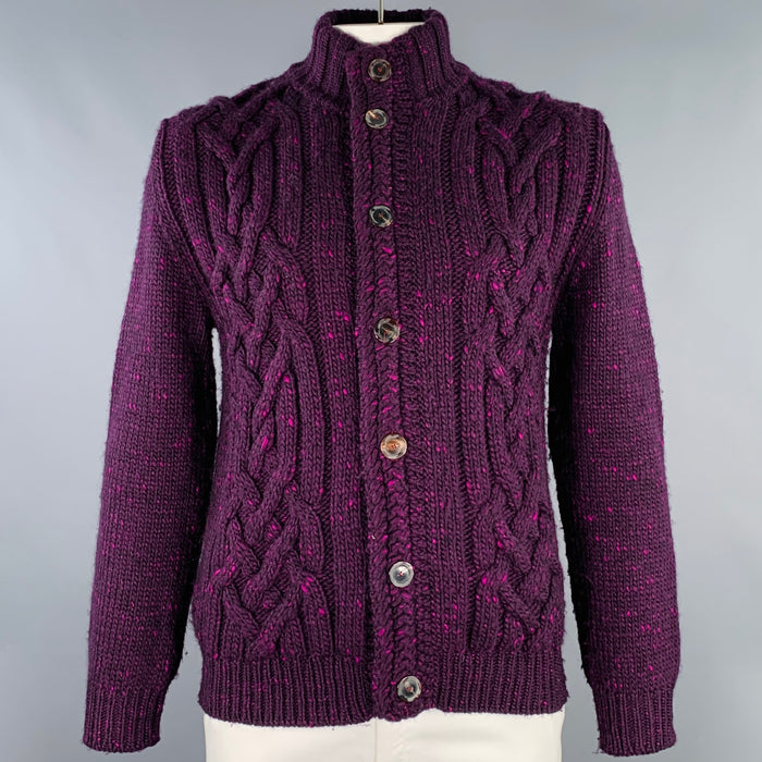 ETRO Size XXL Purple Fuchsia Cable Wool Button Up Sweater