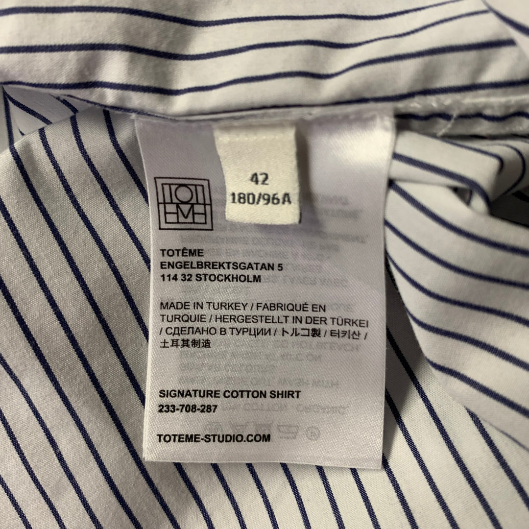 TOTEME Size 10 White Navy Cotton Blend Pinstripe Shirt