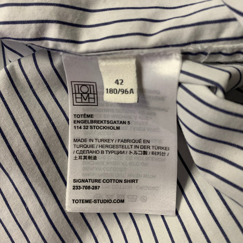 TOTEME Size 10 White Navy Cotton Blend Pinstripe Shirt