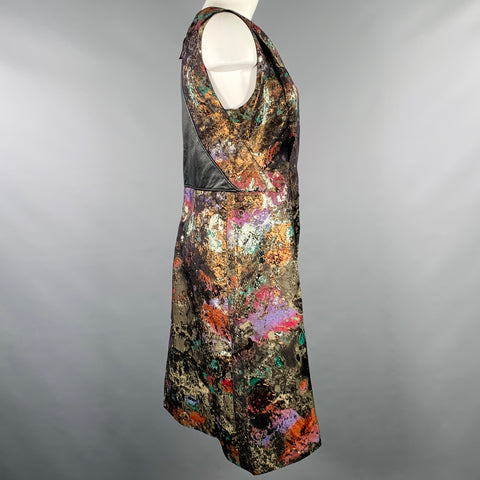 J.MENDEL Size 10 Black Multi Color Silk Blend Marbled Lambskin Sleeveless Dress