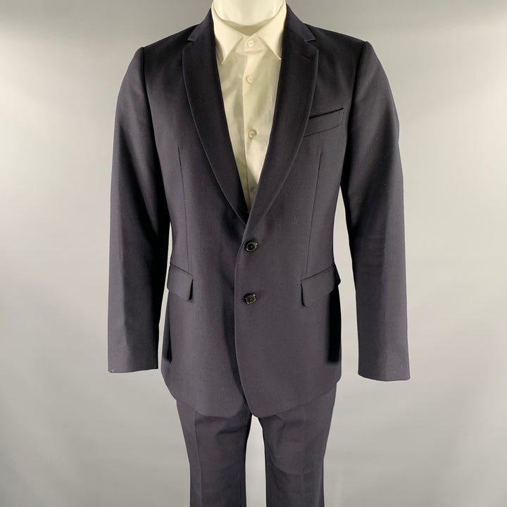 DRIES VAN NOTEN Size 38 Navy Wool Polyester Notch Lapel Suit