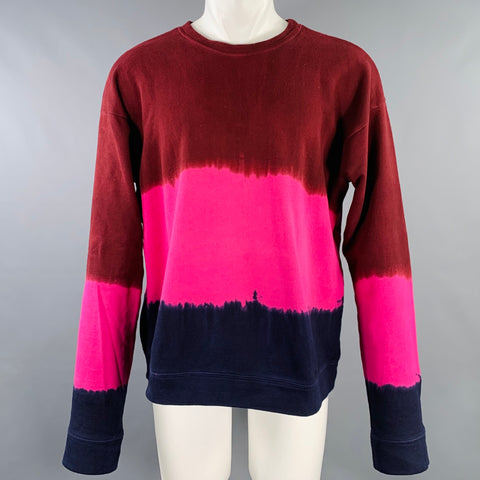 THE ELDER STATESMAN Sweatshirt en coton color block bordeaux, rose et marine Taille M