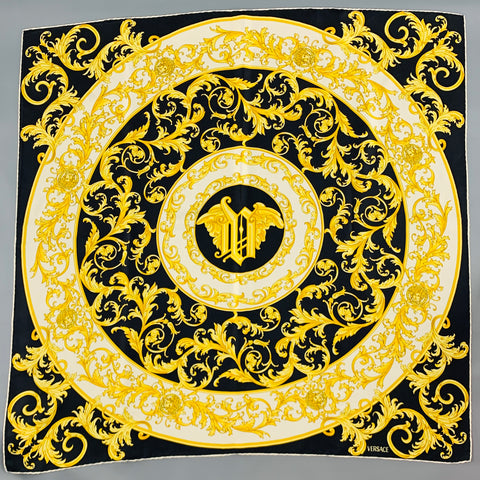 VERSACE Black Gold Baroque Twill Scarf