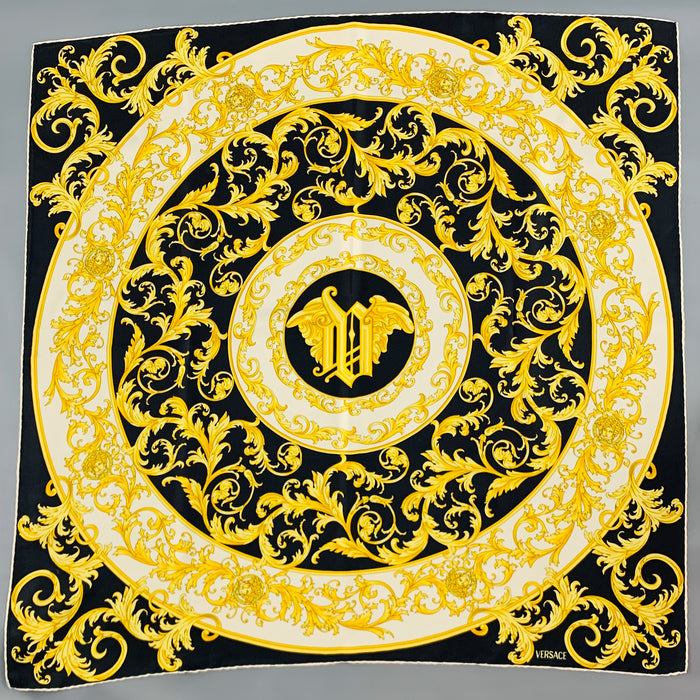 VERSACE Black Gold Baroque Twill Scarf