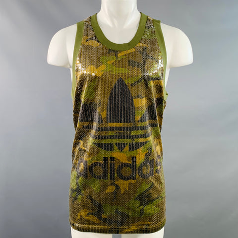 JEREMY SCOTT Size M Olive Brown Camouflage Polyester Sequined Jersey Tank Top
