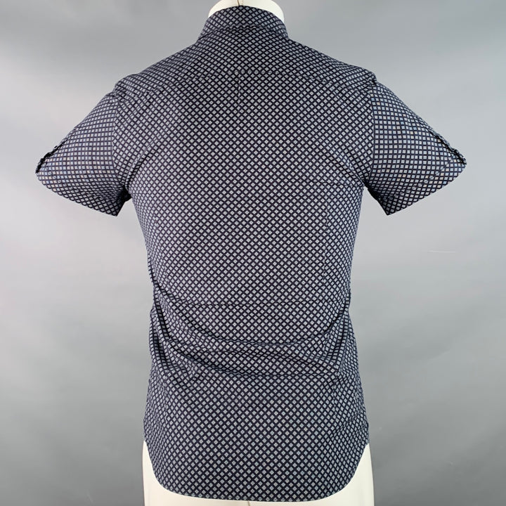 TED BAKER Size XS Foresth Navy Grey Square Dots Cotton Spread Collar Short Sleeve Shirt