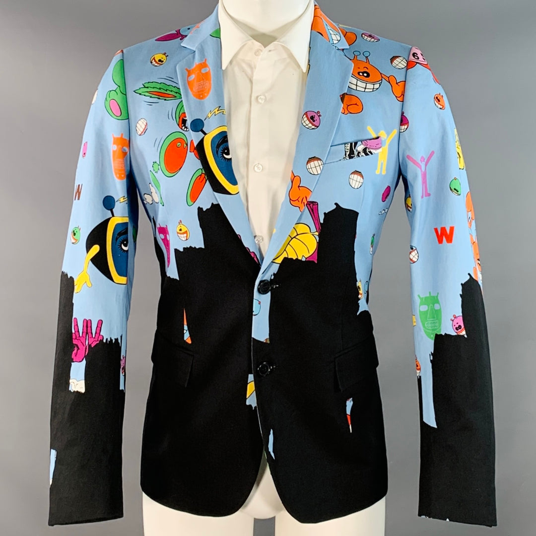 WALTER VAN BEIRENDONCK FW21 Size 36 Sharp Blue Multi Color Print Cotton Sport Coat