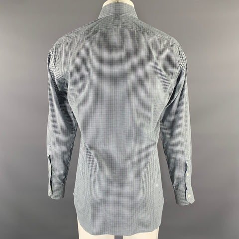 Chemise à manches longues HAMILTON en coton à carreaux bleus et verts, taille S, col étalé