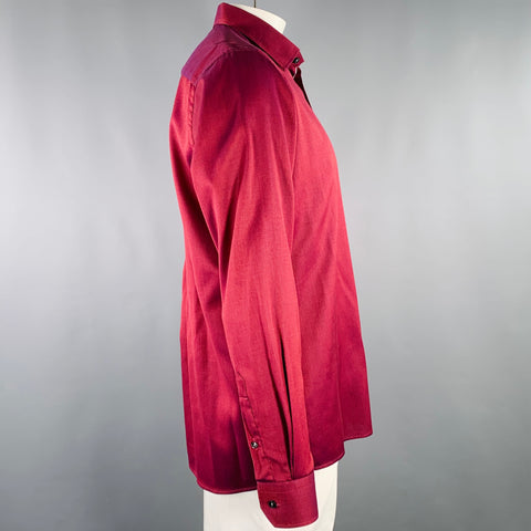 ETON Size XL Red Nailhead Cotton Curved Cutaway Long Sleeve Shirt