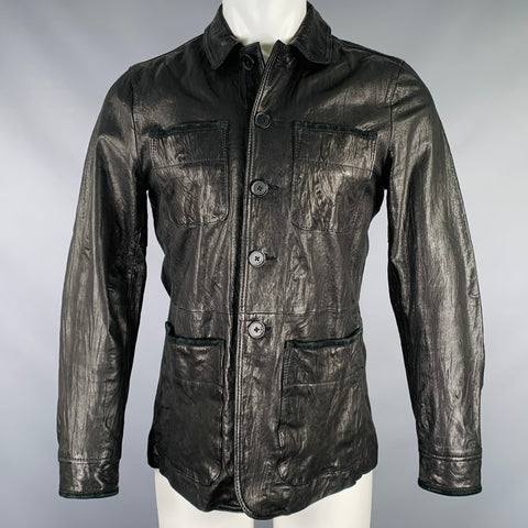 JOHN VARVATOS * U.S.A. Size XS Black Distressed Elbow Patches Leather Jacket