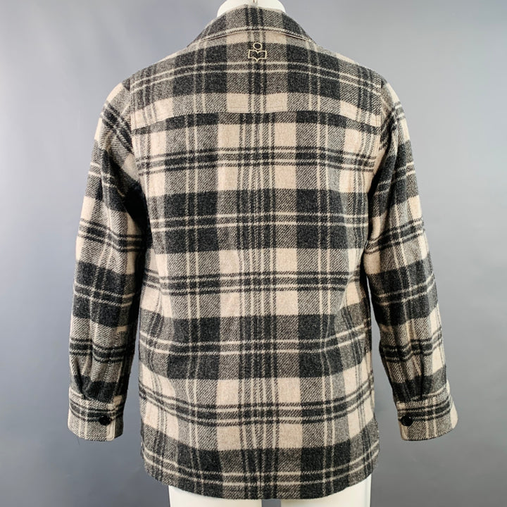 ISABEL MARANT Size XS Gervon Grey Beige Plaid Wool Oversized Long Sleeve Shirt Jacket