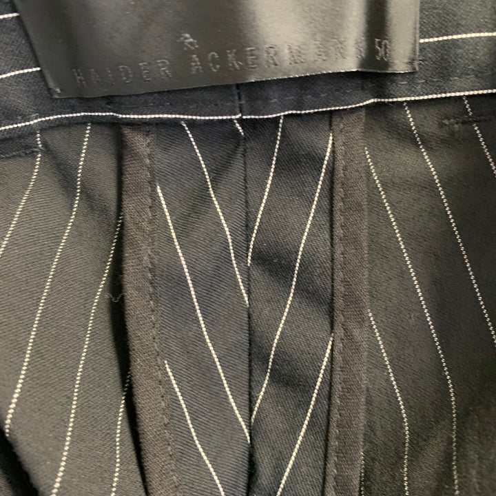HAIDER ACKERMANN Size XL Black White Stripe Cotton Blend Belted Casual Pants