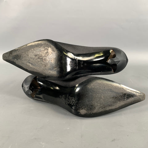 GUNMETAL Size 6.5 Black Satin Stiletto Pumps