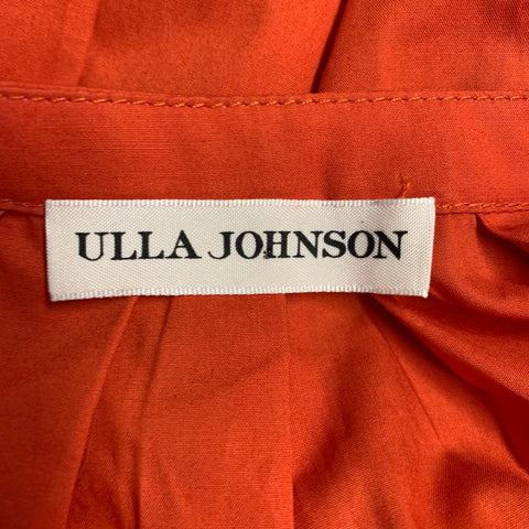 ULLA JOHNSON Size 4 Red Cotton Pleated 3/4 Sleeves Casual Top