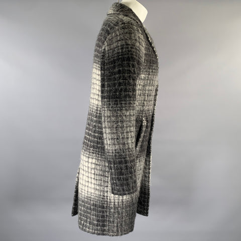 SCOTCH AND SODA Chest Size S Grey Black Gingham Wool Blend Overcoat