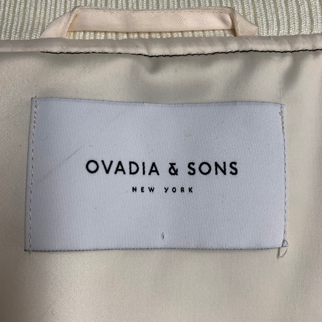 OVADIA & SONS Size M Black Cream Stars Satin Bomber Jacket