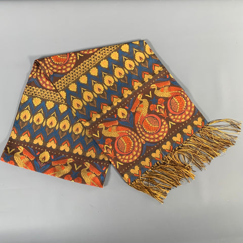 ALEXANDER MCQUEEN Brown Red & Gold Embroidered Silk Scarf