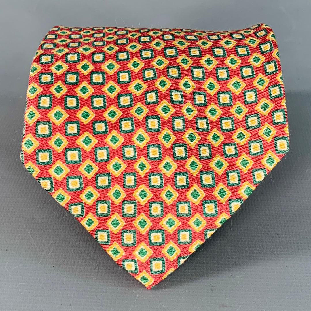 POLO by RALPH LAUREN Red Green Yellow Geometric Silk Tie