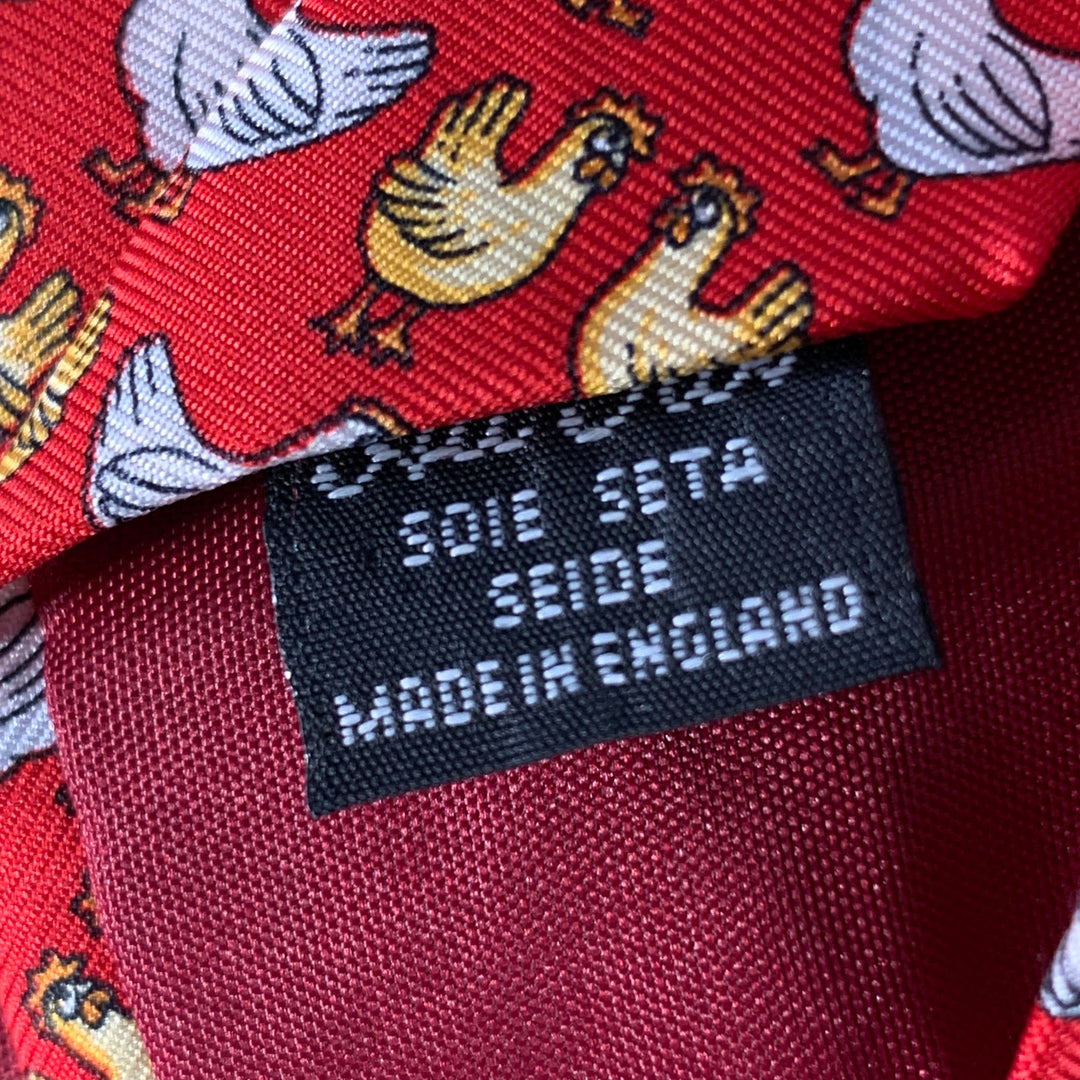 HARRODS Red Multi Color Birds Silk Tie