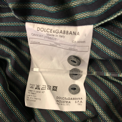 DOLCE & GABBANA Size S Black Green Stripe Cotton Long Sleeve Shirt