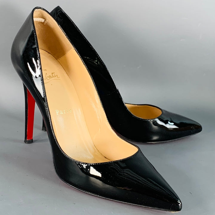 CHRISTIAN LOUBOUTIN Size 9.5 Pigalle Black Red Patent Leather Pointed Toe Pumps