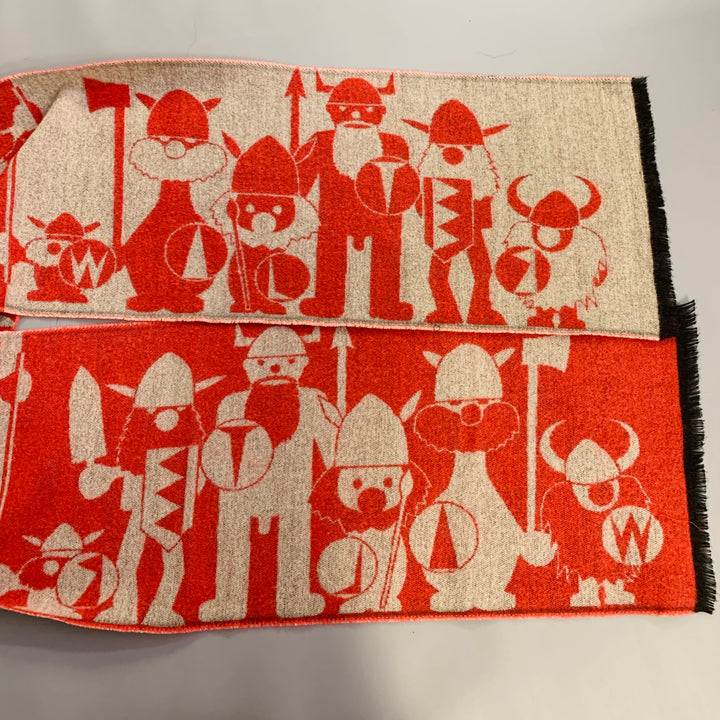 WALTER VAN BEIRENDONCK Red Tan Print Fringe Scarf