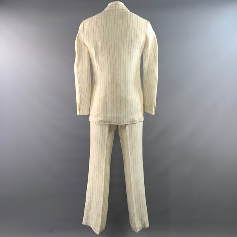 KRIZIA UOMO Chest Size 42 Cream Light Grey Pinstripe Linen 32 31 Suit