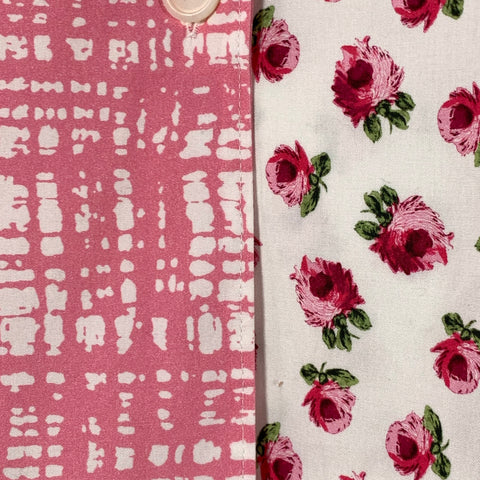 PRADA Size L Pink White Mixed Fabrics Floral Crosshatch One Pocket Camp Shirt