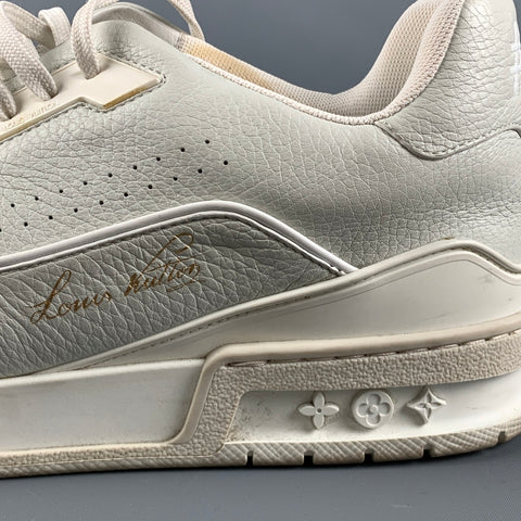 LOUIS VUITTON Taille 11,5 Baskets à lacets en cuir blanc cassé à matériaux mélangés