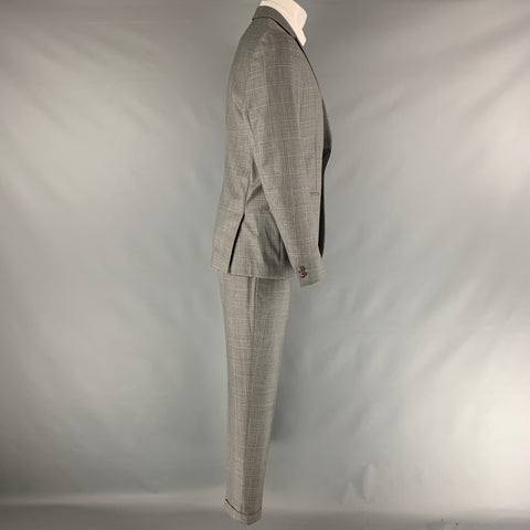 THE KOOPLES Size 40 Grey Window Pane Wool Peak Lapel Suit