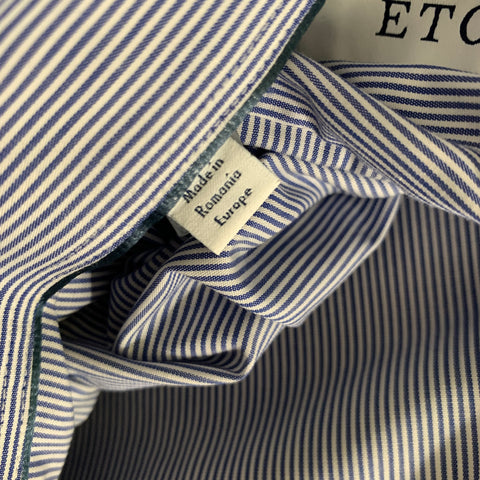 ETON Size L Blue White Stripe Cotton Long Sleeve Shirt