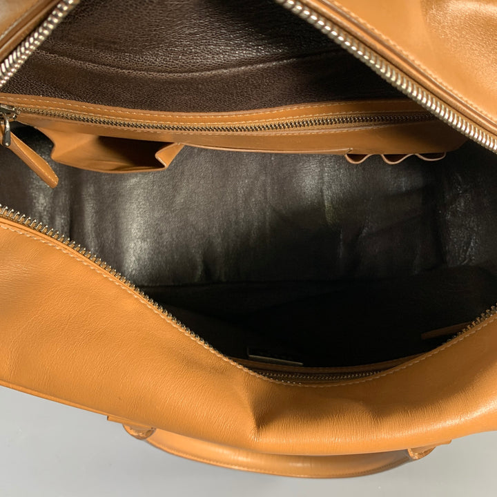 PRADA Tan Cream Color Block Leather Overnight Bags