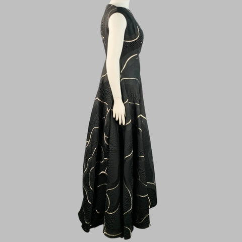 TALBOT RUNHOF Size 14 Black Gold Polyester Blend Sleeveless Evening Gown