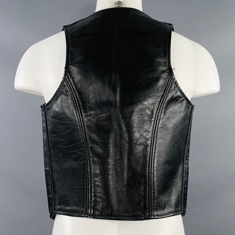 HARD ON LEATHER Size M Black Leather Open Front Vest