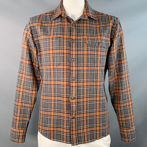 TAYLOR STITCH Size XL Orange Grey Plaid Organic Cotton Long Sleeve Shirt