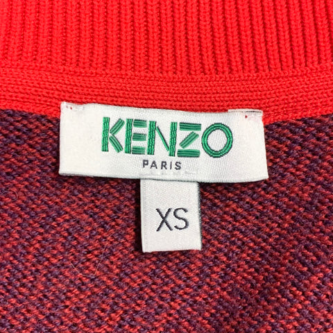 KENZO Size XS Burgundy Red Knit Wool Blend Zip Up Sweater
