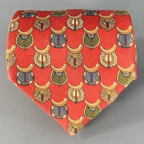 SALVATORE FERRAGAMO Red Multi Color Equestrian Silk Tie